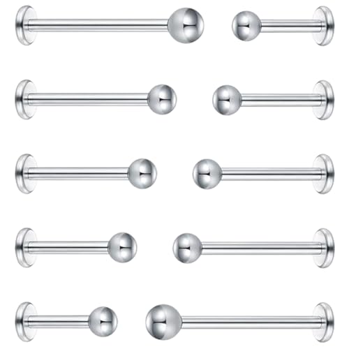 MUNZE 10 Stück Labret Piercing Chirurgenstahl Silber - Stecker 4-12Mm Für Monroe Tragus Helix Ohrringe Schmuck