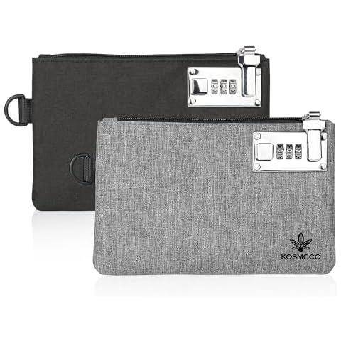 KOSMCCO 2Pcs Lockable Money Bag - 5x8 Inches Durable Nylon Locking Bank Bag Coin Purse for Cash, Jewelry, Passports, Medicine, Credit Cards and Valuable Storage Cash Bag (Black & Grey) Cover
