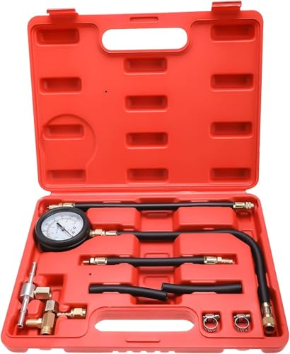 KUNTEC Fuel Injection Pump Pressure Tester Gauge Kit Universal Car Gasoline Fuel Oil Injector Diagnostic Test Set 0-100 PSI for Car Motorcycle Truck RV SUV & ATV