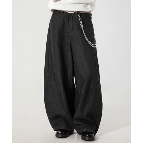 Barrel Jeans Men Baggy High Waist Wide Leg Skater Denim Pants Streetwear Barrel Leg Bottoms Relaxed Fit Loose with Pockets4