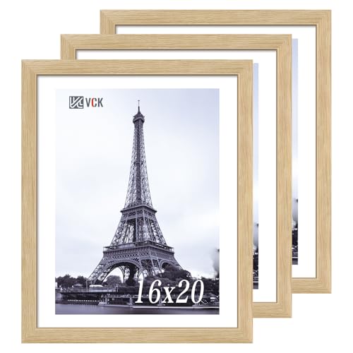 Image of VCK 16x20 Frames 3 Pack, Natural Poster Frame MDF Wood with Polished Plexiglass, Wall Mounting Horizontal & Vertical Display