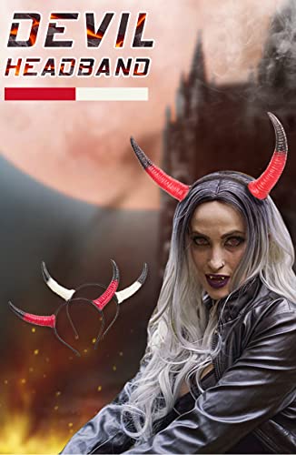 Qchomee Ox Horn Headband Halloween Devil Horn Headband Animal Headdress Fancy Dress Party Favour Props Cosplay Costume Hair Accessories Headwear Dress Up Favors Accessories Headpiece for Carnival - Image 2