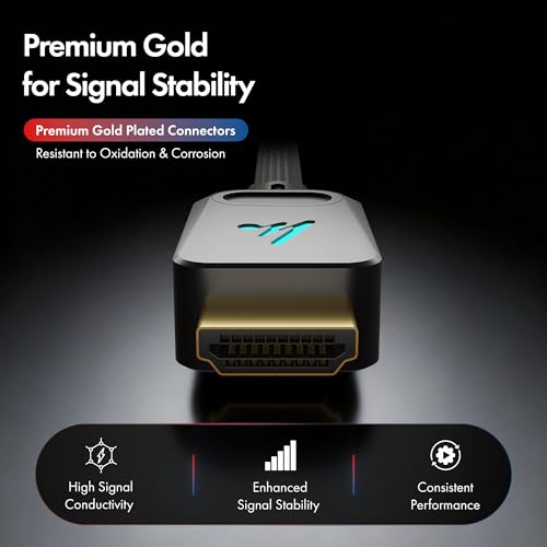 Image of LED HDMI Cable V2.1 with Ethernet, 8k@60Hz, 4K@120Hz UHD Resolution, 1M braided, 48 Gbps transmission Ultra high Speed, HDR /HDR10 /Dolby Vision, Dolby Atmos and DTS:X, Compatible with all HDMI Devices