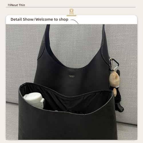 19 NeatThin Lightweight Purse Insert, Waterproof Surface and Silky Satin Interior, Fit for Brooklyn 34 (With Zipper and Bottle Holder, Black)