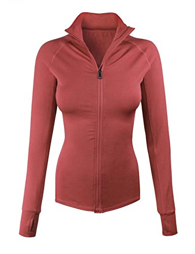 makeitmint Women's Comfy Zip Up Stretchy Work Out Track Jacket w/Back Pocket