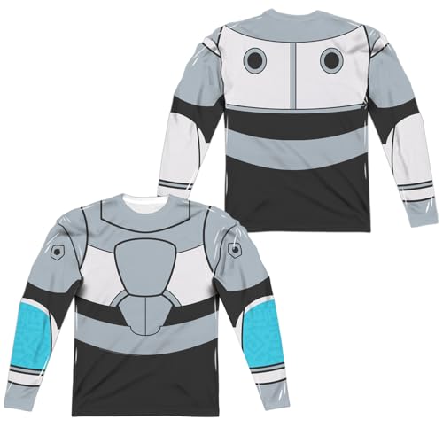 Popfunk Teen Titans Go Cyborg Uniform Front Back Print 100% Polyester Adult Long Sleeve Costume T Shirt for Men & Women Medium