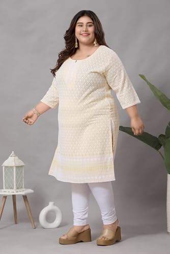 Image of DREAM & DZIRE Chikankari Kurti for Women of Cotton in Plus Size & Small Size.