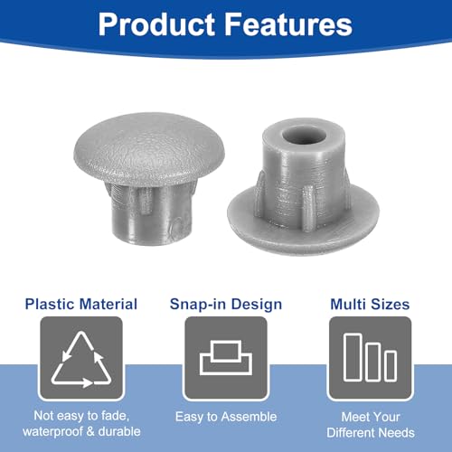 Image of uxcell 2000Pcs Screw Hole Plugs, 5mm(3 /16 inch) Dia Plastic Round Button Plugs Snap in Locking Hole Covers Flush Type Caps for Furniture Cabinet, Light Grey