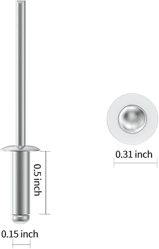 Miniatura 11 de (150 unidades) Remaches ciegos de aluminio de 3/16" x1/2", remaches pop de 0.189 x 0.512 in, remaches para metal, plata (VG10109)