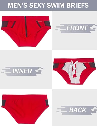 FEOYA Swim Briefs for Men Hollow Out Zip Front Swimsuit Low Rise Drawstring Bikini Swimwear Quick Dry Surfing Bathing Suits3
