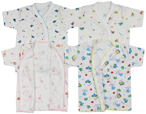 Image of ToBeInStyle Babies' 4 Pack Relaxed Fit Short or Long Sleeve Button Up Kimono Tee Swaddle Shirt