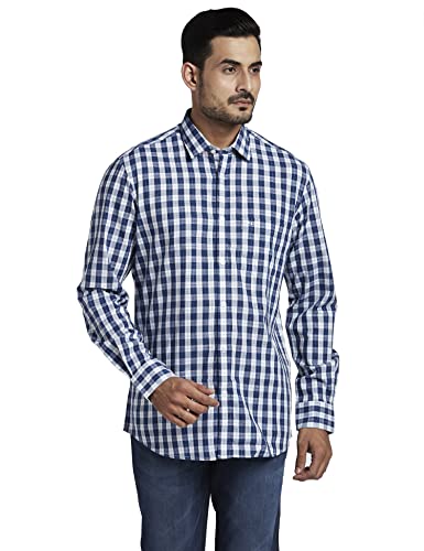 Image of Colorplus Men's Pure Cotton Checks Pattern Tailored Fit Spread Collar Full Sleeve Casual Shirt