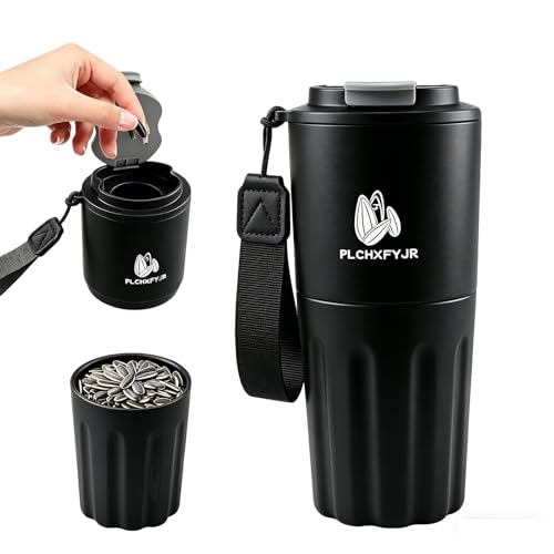 PLCHXFYJR Portable Sunflower Seed Cup with Seed Organizer and Shell Storage Seed Snack Spit Cup for Outdoor in Car Travel and Sports Games. Works with Pistachios (black)