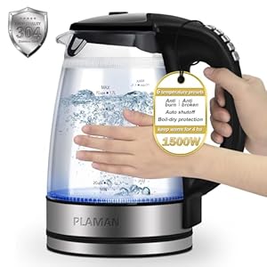 1500W Electric Kettle with Temperature Control – 6-Temp Presets for Tea/Coffee, Double Wall Cool-Touch, 4H Keep Warm, 1.7L Borosilicate Glass & BPA-Free, Fast Boil for Home/Office