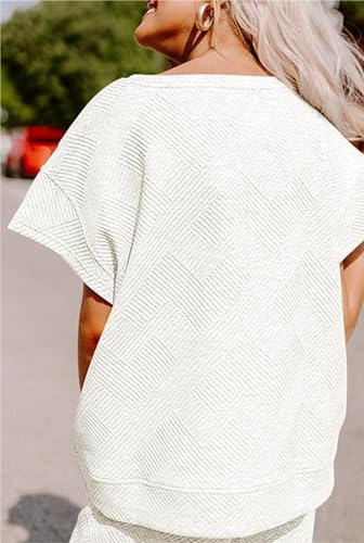 OPCAKM Women's 2 Piece Textured Sweatsuit Knit Short Sleeve Pullover Top Wide Leg Pant Tracksuit Set3