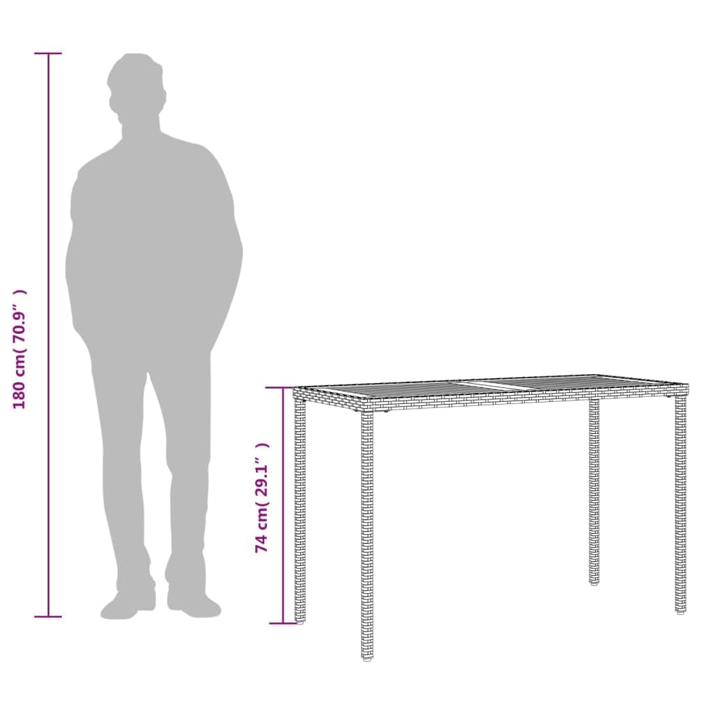 Fengshui Stół ogrodowy z blatem z drewna akacjowego, 115 x 54 x 74 cm, polirattanowy