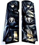 Premium Gun Grips 1911 Black Pearl Colt Gov. & Clones Taurus, S&W, Springfield, Rock Island Mother of Pearl Full Size w/Black Punisher Medallion