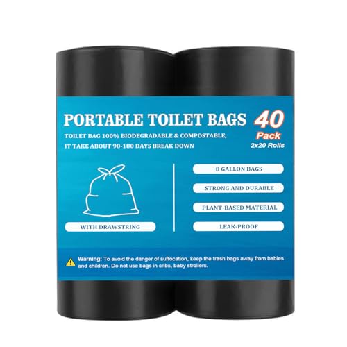 Image of 40PCS 8 Gallon Portable Toilet Bags with Drawstring, Biodegradable Porta Potty Bags - 8 Gal Waste Bags Fit for 5 Gallon Bucket, Camping Poop Bag