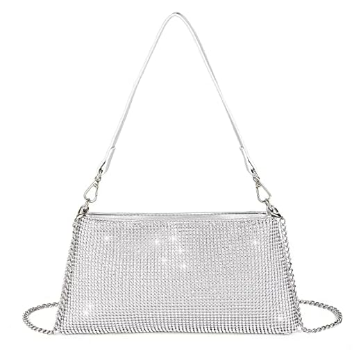 Valleycomfy Pochette Argento Donna Elegante Borsa da Cerimonia Clutch Borsetta, Silber
