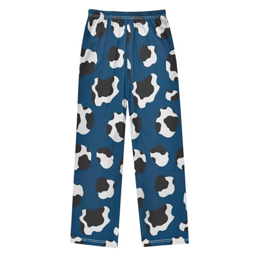 CHIFIGNO Lounge Pajamas Pants Black White Cow Spots Blue Sleep Pants Size 13-14 Pants with Pockets2