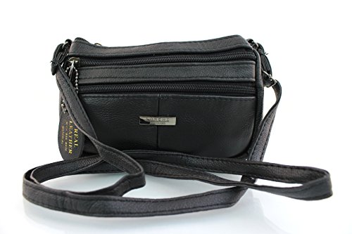 New Genuine Real Leather Compact Cross Body Bag Lorenz Ladies Women Satchel 3772 (Black)