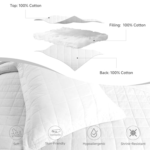Quilt Super King Size Bedding Sets, 100% Cotton Lightweight Luxury Comforter Set, Oversized Extra Wide Stitching Bedspread Coverlet with 2 Pillowcase Suitable for All Season, White — view 4