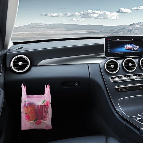 Image of Car Trash Bag Hanging Disposable Car Garbage Bag Pack of 200 Small Auto Trash Bag for Car with 4 Hook for Car Kitchens Bedrooms Offices During Travel and Camping (Pink)