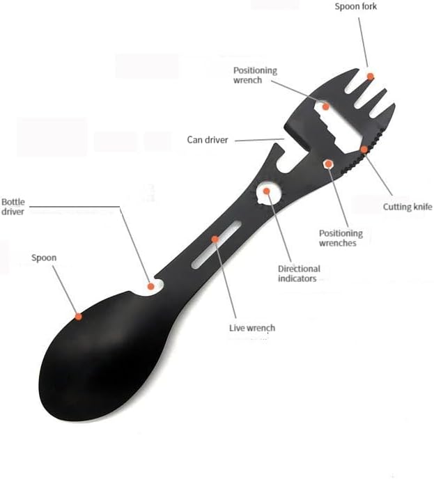 Miniatura 3 de JOYKOL Spork multifuncional para exteriores, utensilio de campamento combinado 10 en 1 para senderismo, cuchara de acero inoxidable y abridor de