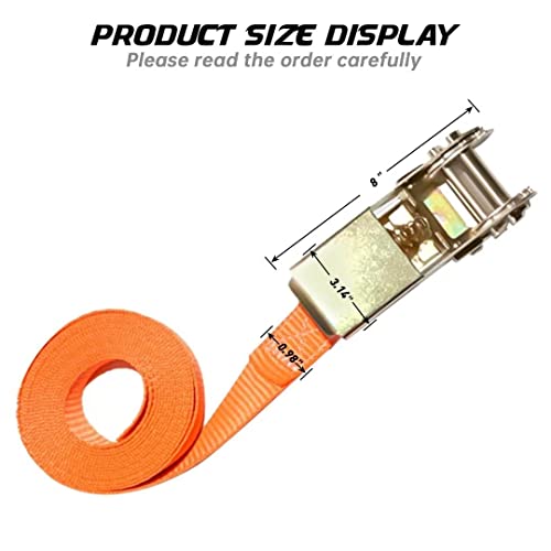 Heavy Duty Ratchet Tie Strap,1 Inch X 20 Foot Ratchet Strap With Vinyl Coated Wire J Hook, Orange Tie Down Straps,Dependable Strap And Hook For Moving, Hauling, Motorcycles, Securing Cargo (2 Pack) #TOP1