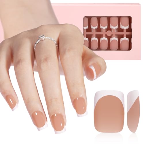 AILLSA Pregos de ponta francesa, 180 peças de pontas de unhas de gel francesas curtas e marrons, pri