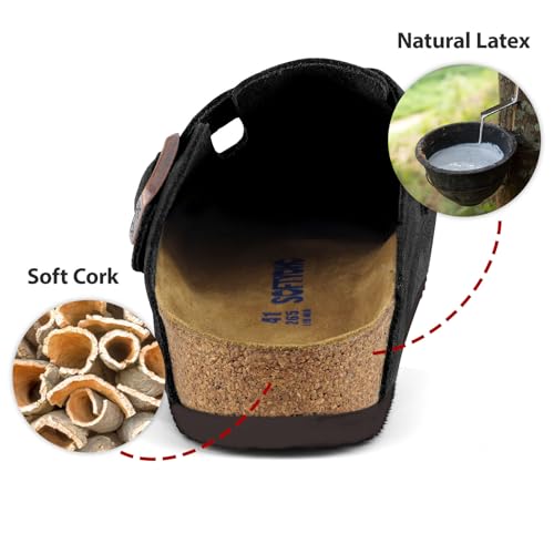 Image of SOFTYOHO Clogs for Women Men, Mules with Arch Support and Adjustable Buckle, Suede Leather Cork Footbed Potato Shoes