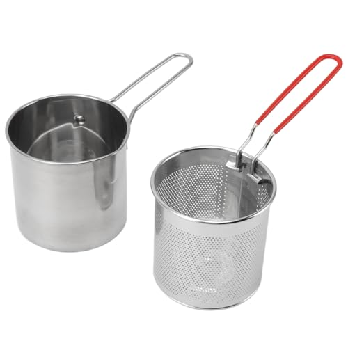 Stainless Steel Deep Fryer Pot, Frying Pan Stock Fry Pot with Strainer Basket and Handle for Fryer Oil, Bacon Drippings, Lard and Ghee oil