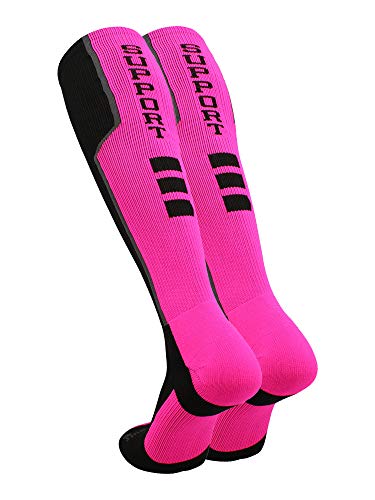MadSportsStuff Pink Ribbon Breast Cancer Awareness Support Socks for Football Baseball Boys Girls Men Women Over the Calf2