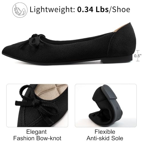 Image of Ablanczoom Ballet Flats Shoes for Women: Dressy Pointed Toe Bow Knit Flats Comfortable Slip On Work Business Casual Shoes