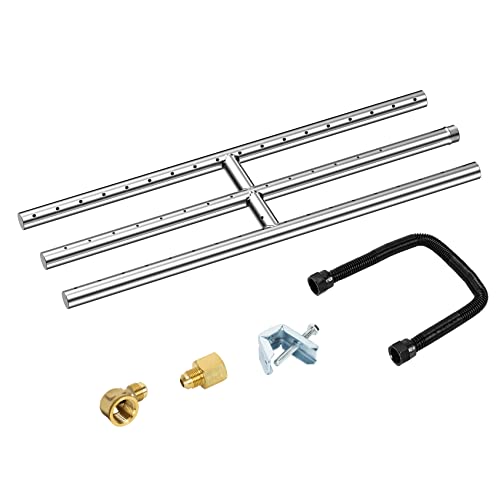 Image of Skyflame 18 inch x 6 inch Rectangular Gas Fire Pit and Fireplace H-Burner with 3 Pipes - 304 Stainless Steel - for Indoor & Outdoor Use