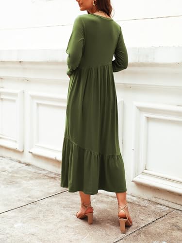 Image of Mieazom Women's Long Sleeves Maxi Dress Casual Loose Tiered Flowy Swing Beach Long Dresses with Pockets