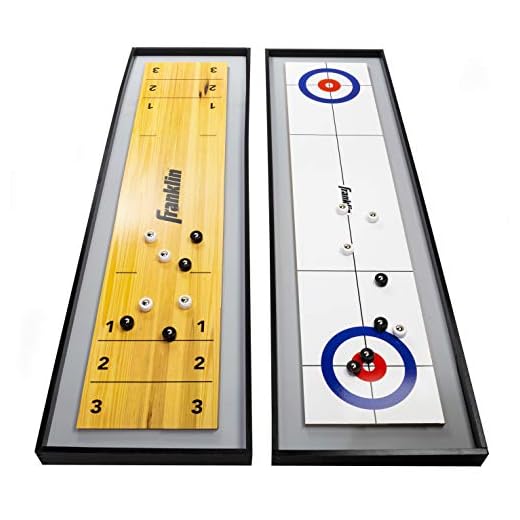 Franklin Sports 2-in-1 Shuffleboard Table and Curling Set - Portable Tabletop Set Includes 8 Rolling Mini Pucks - 45"