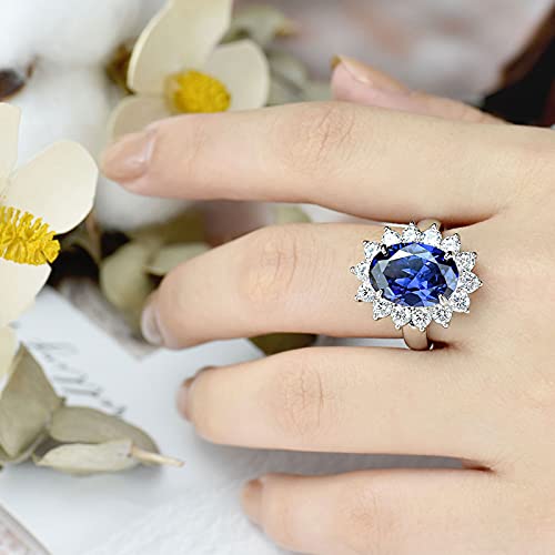 Wuziwen Blue Tanzanite Statement Rings for Women Sterling Silver Royal Gemtone Engagement Ring Oval3