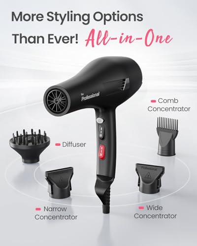 Image of Dekuri Ionic Hair Dryer for Women - Quick Drying, Smooth Finish, with Diffuser and Comb, 2 Speed, 3 Heats, Cool Shot, Professional Hair Dryer