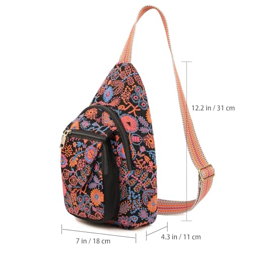 Image of SILKAREA Vintage Embroidered Floral Ethnic Backpack for Women Handbag Shoulder Bag Mini Travel Purse (Embroidered Red)