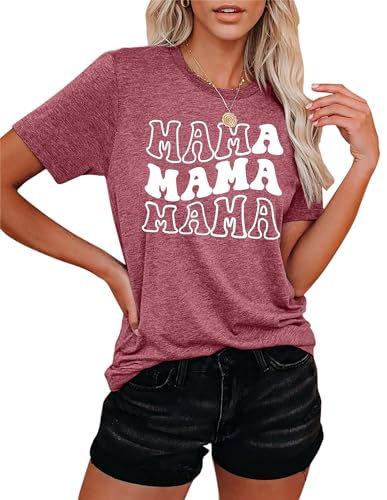 hohololo Mama Letters Print T-Shirt Mum Shirt Mother's Day Shirts Gift Women's Short Sleeve Casual (Pink-c,S)