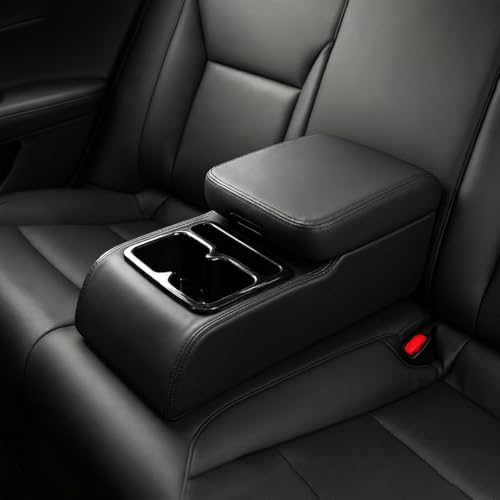 Image of Rear Armrest with Dual Cup Holders,Premium PU Leather, Universal for All Cars, Dual-Mount Fit (BLACK)