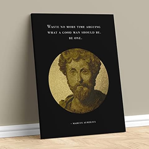 MAXFOUNDRY Marcus Aurelius Black and Gold Canvas, Philosopher Art, Gift for Stoic, Stoicism Wall Art,Memento Mori Stoic, Gift for Army Boyfriend 11x14 in | 27x35 cm Cover