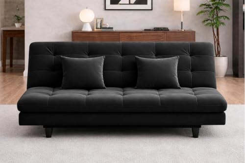 Image of Rosebell Modern Wooden 3-Seater Sofa Cum Bed Foldable Velevt Fabric Sofa for Living Room, Guest Room & Office-Black-Color