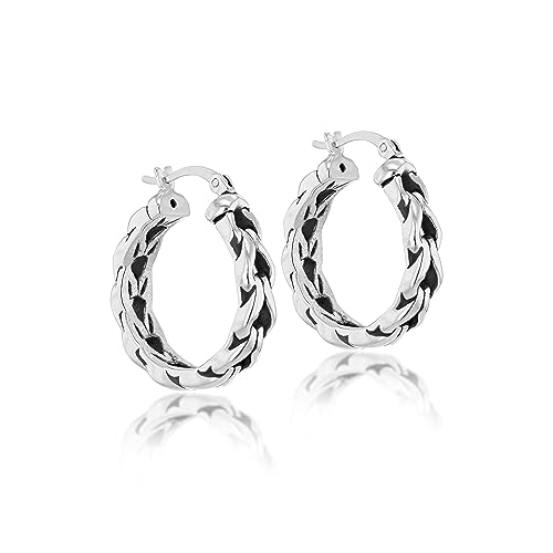 Boucles d'oreilles créoles en argent sterling 925 à chaînes effet vieilli