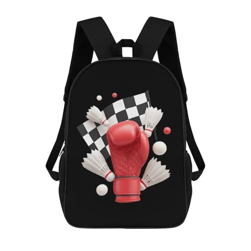 Boxing Badminton Game Racing Flag Classic 17 Inch Backpack Travel Daypack Casual Shoulder Bag with Adjustable Strap for Men Women