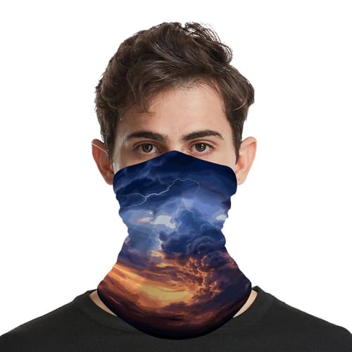 Cubrebocas tipo cuello transpirable resistente al viento con diseño de nubes y rayos, protección solar, antifaciales para hombre y mujer miniatura 3