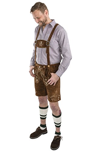 Schöneberger Men's Bavarian Lederhosen Brown - Oktoberfest Leather Trousers