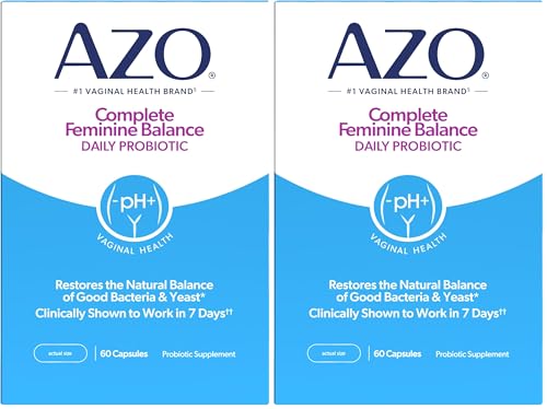 AZO Complete Feminine Balance Daily Vaginal Probiotics for Women,Clinically Proven to Help Protect Vaginal Health,Helps Balance pH and Yeast,60 Count (Pack of 2)