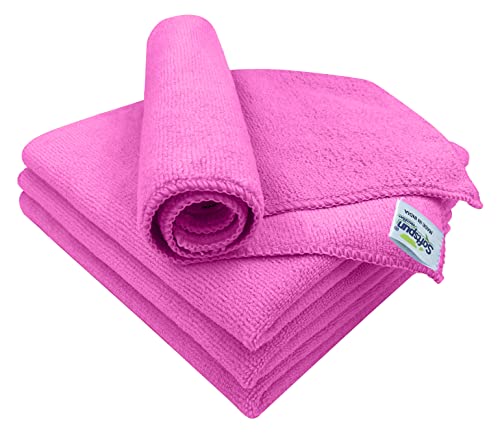 SOFTSPUN Microfiber Cloth - 4 pcs - 40x40 cms - 340 GSM Pink - Thick Lint & Streak-Free Multipurpose Cloths - Automotive Microfibre Towels for Car Bike Cleaning Polishing Washing & Detailing…